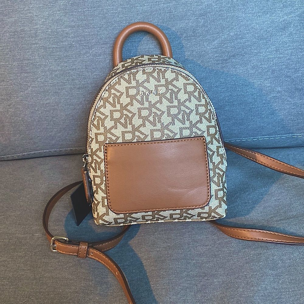 DKNY CROSSBODY “brayanna backpack” clutch purse in vegan leather monogram